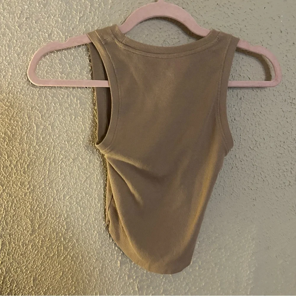 American Eagle Outfitters Tan Ribbed Butterfly Cropped Tank Top Size XS Y2K